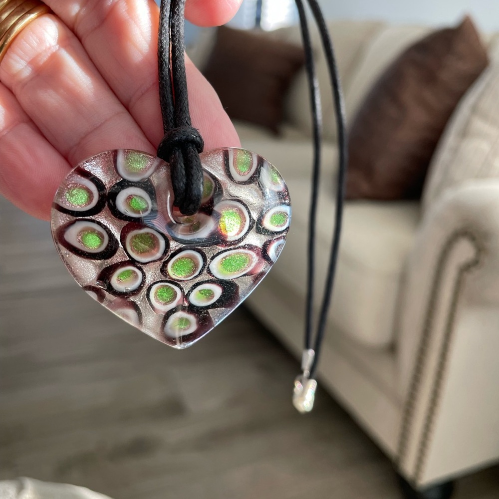 Handmade Pretty Purple Glass Heart Pendant Necklace on 18” Cord